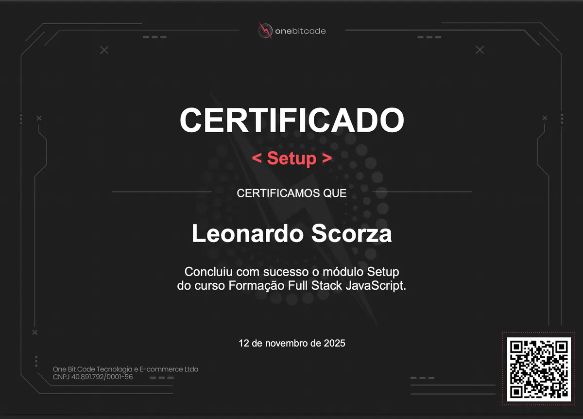 Exemplo de certificado de conclusão das formações do Pack Dev IA OneBitCode