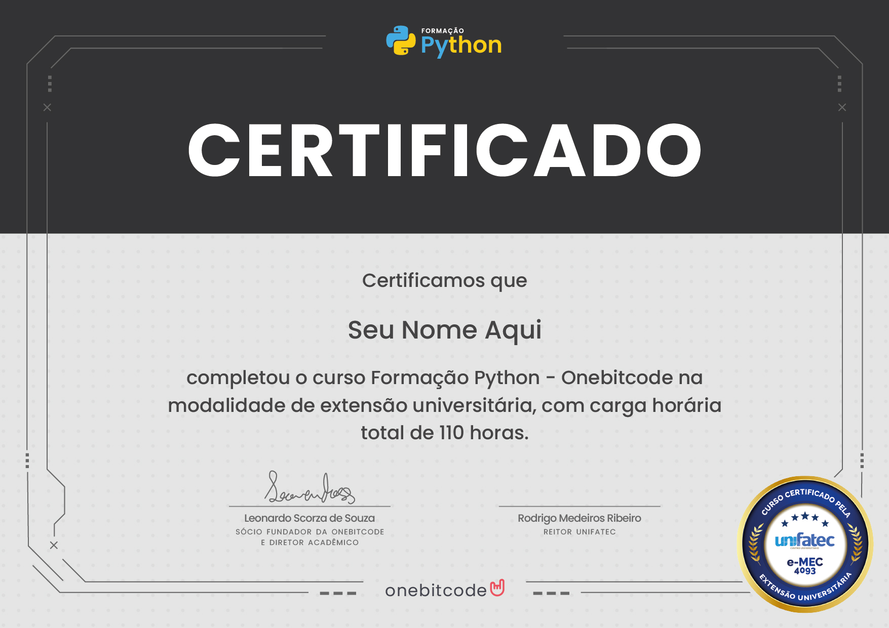 Modelo do certificado universit&aacute;rio da Forma&ccedil;&atilde;o Python